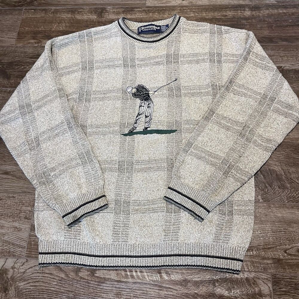 Scottish Isle Bernette Knit Sweater Mens Medium Embroidered Golf Grandpa Vintage - Picture 2 of 9